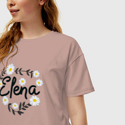 Футболка оверсайз женская Елена имя - ромашки и веточки, цвет: пыльно-розовый — фото 2