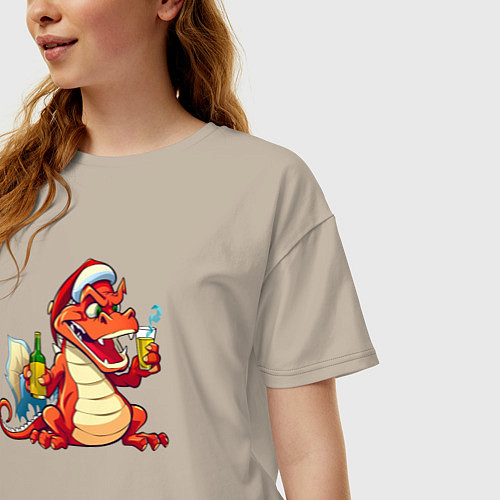 Женская футболка оверсайз Дракон красный 2024 / Миндальный – фото 3