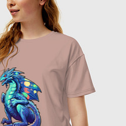 Футболка оверсайз женская Синий дракон новогодний, цвет: пыльно-розовый — фото 2