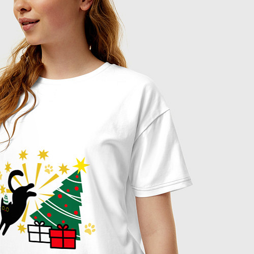 Женская футболка оверсайз Кот и елка / Белый – фото 3