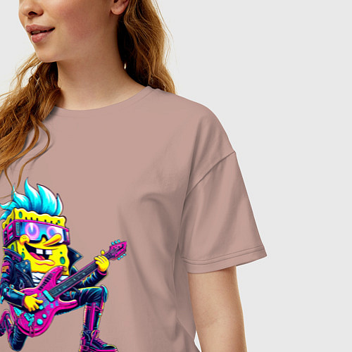 Женская футболка оверсайз Губка Боб - рок гитарист - нейросеть / Пыльно-розовый – фото 3
