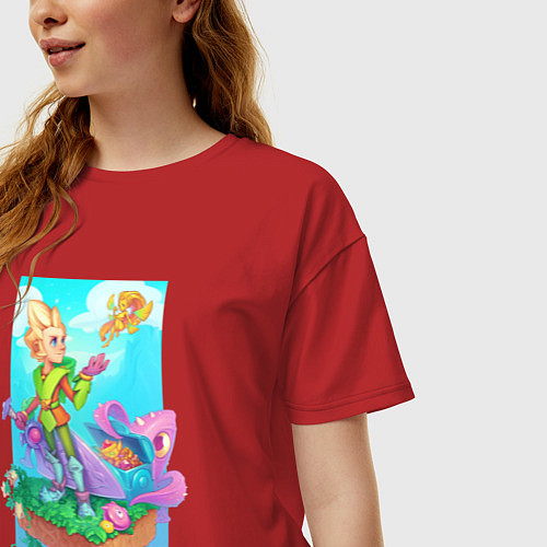 Женская футболка оверсайз Персонаж Линк из Зельды / Красный – фото 3