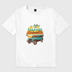 Футболка оверсайз женская Шикарный автомобиль на фоне пляжа, цвет: белый