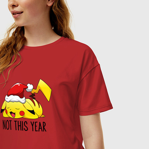 Женская футболка оверсайз Pikachu not this year / Красный – фото 3