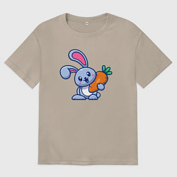 Футболка оверсайз женская Весёлый зайчик с морковкой, цвет: миндальный