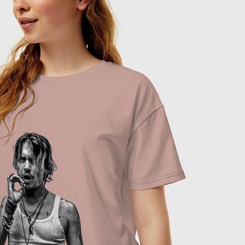 Женская футболка оверсайз Джонн Депп курит / Пыльно-розовый – фото 3