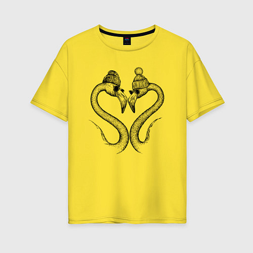 Женская футболка оверсайз Стильный фламинго сердечком / Желтый – фото 1