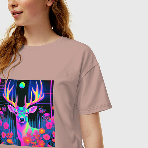 Женская футболка оверсайз Неоновый олень под луной / Пыльно-розовый – фото 3