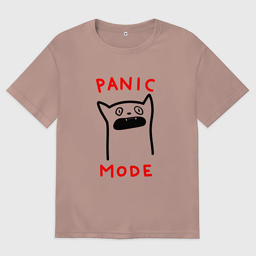 Женская футболка оверсайз Panic mode - котик / Пыльно-розовый – фото 1