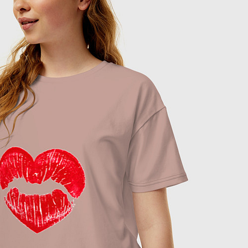 Женская футболка оверсайз Сердечный поцелуй / Пыльно-розовый – фото 3