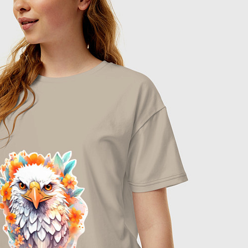 Женская футболка оверсайз Орел в цветах / Миндальный – фото 3