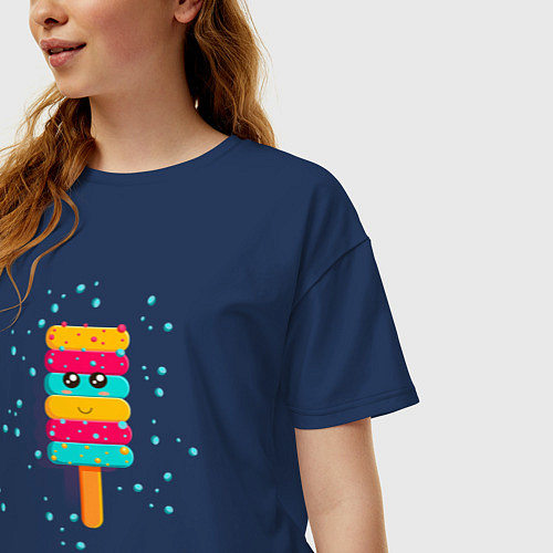Женская футболка оверсайз Мороженое пирамидка / Тёмно-синий – фото 3
