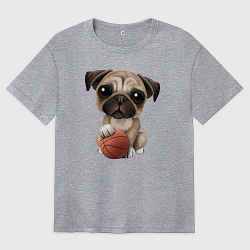 Женская футболка оверсайз Мопс баскетболист / Меланж – фото 1