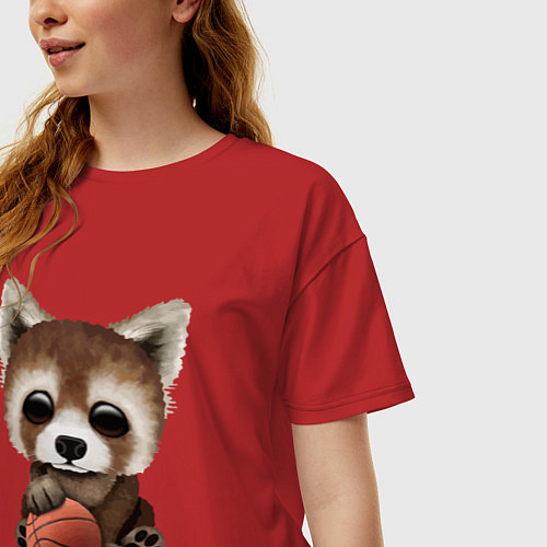 Женская футболка оверсайз Красная панда баскетболист / Красный – фото 3