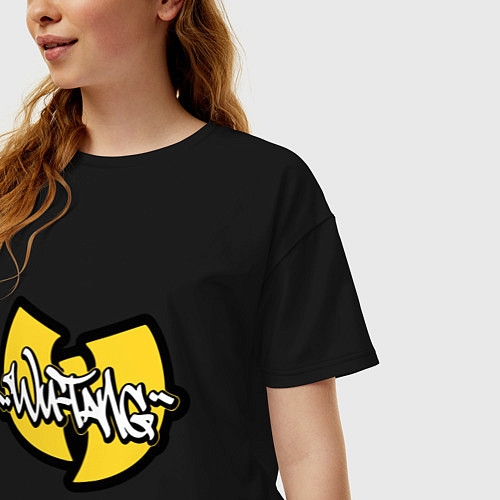 Женская футболка оверсайз Wu tang - logo / Черный – фото 3