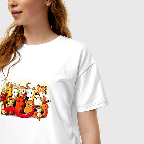 Женская футболка оверсайз Дракон и Ко / Белый – фото 3