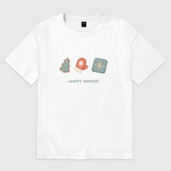Футболка оверсайз женская Happy winter and New Year, цвет: белый
