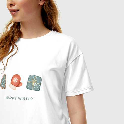 Женская футболка оверсайз Happy winter and New Year / Белый – фото 3