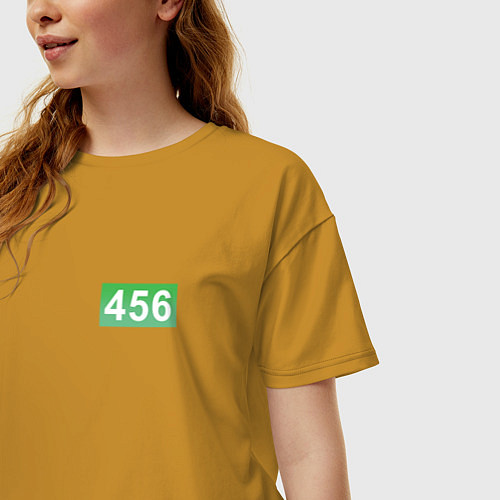 Женская футболка оверсайз Номер 456 - Игра в кальмара / Горчичный – фото 3