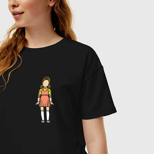 Женская футболка оверсайз Кукла из Игры кальмара / Черный – фото 3