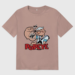 Футболка оверсайз женская Попай - бицепс, цвет: пыльно-розовый