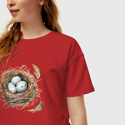 Женская футболка оверсайз Гнездо с яйцами / Красный – фото 3