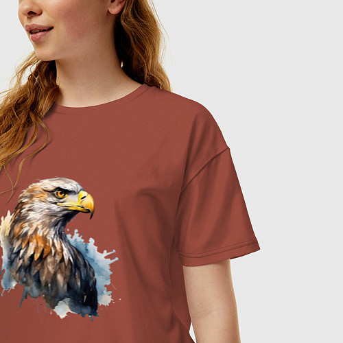 Женская футболка оверсайз Акварельный орел в брызгах краски / Кирпичный – фото 3