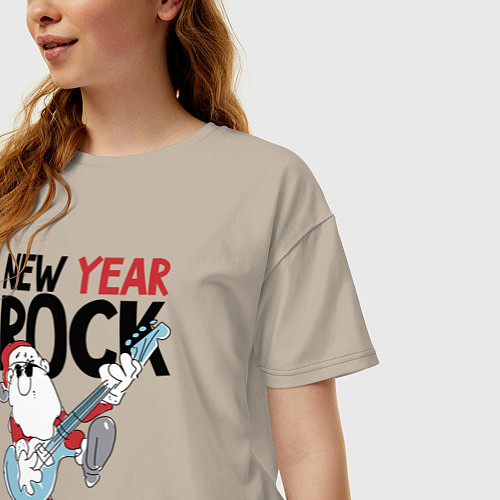 Женская футболка оверсайз New year - rock / Миндальный – фото 3