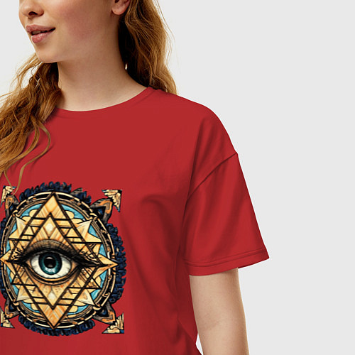 Женская футболка оверсайз Всевидящее око ар-деко / Красный – фото 3