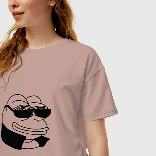 Женская футболка оверсайз Лягушонок пепе в очках мем / Пыльно-розовый – фото 3