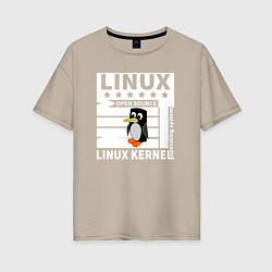 Футболка оверсайз женская Пингвин программист системы линукс, цвет: миндальный