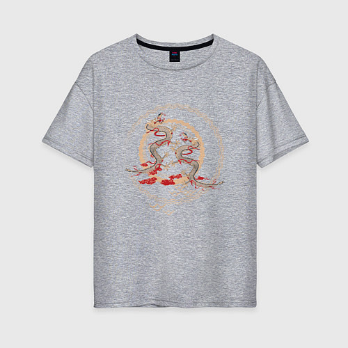 Женская футболка оверсайз Два дракона в круге / Меланж – фото 1
