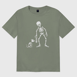 Футболка оверсайз женская Котик и скелет, цвет: авокадо