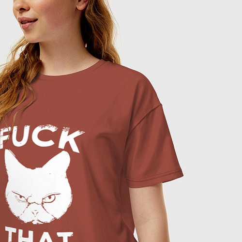 Женская футболка оверсайз Cat fuck that / Кирпичный – фото 3