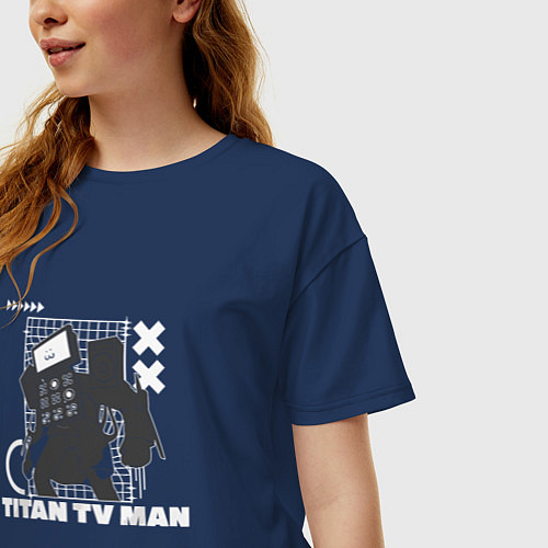 Женская футболка оверсайз Titan TV Man / Тёмно-синий – фото 3