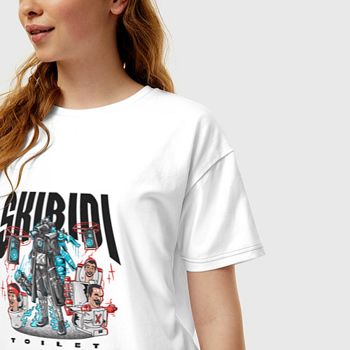 Женская футболка оверсайз Скибиди туалет и титан / Белый – фото 3