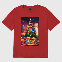 Футболка оверсайз женская Красочное рождество, цвет: красный