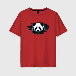 Футболка оверсайз женская Грустная панда портрет, цвет: красный