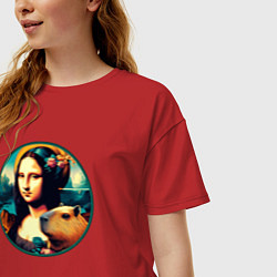 Футболка оверсайз женская Ai art - Мона Лиза с капибарой, цвет: красный — фото 2