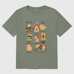 Футболка оверсайз женская Капибары зимой, цвет: авокадо