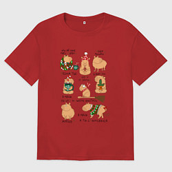 Футболка оверсайз женская Капибары зимой, цвет: красный