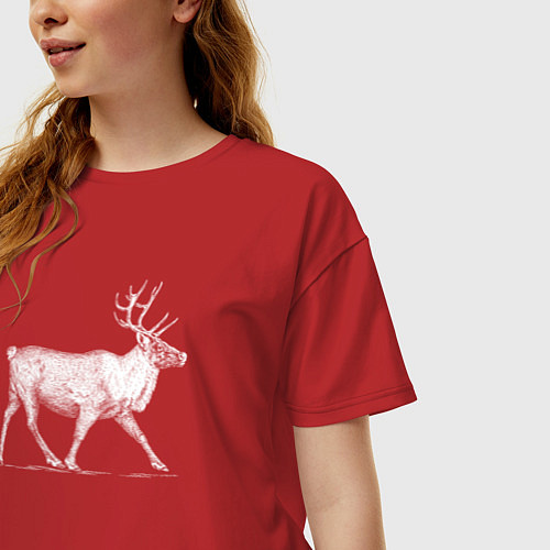 Женская футболка оверсайз Северный олень белый / Красный – фото 3