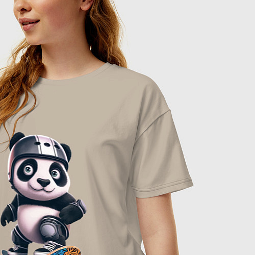 Женская футболка оверсайз Cool panda on a skateboard - extreme / Миндальный – фото 3