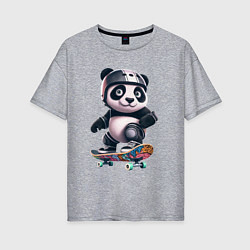 Футболка оверсайз женская Cool panda on a skateboard - extreme, цвет: меланж