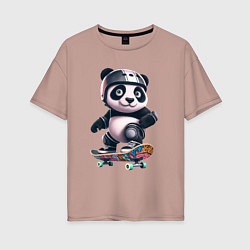 Футболка оверсайз женская Cool panda on a skateboard - extreme, цвет: пыльно-розовый