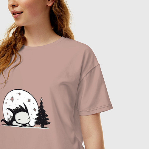 Женская футболка оверсайз Милый спящий дракон / Пыльно-розовый – фото 3