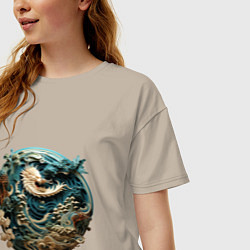 Футболка оверсайз женская Китайский дракон в круге, цвет: миндальный — фото 2