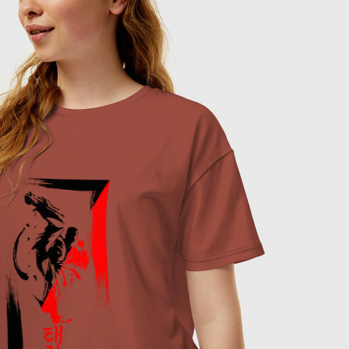 Женская футболка оверсайз Боевые искуства black and red / Кирпичный – фото 3