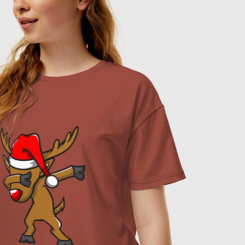 Женская футболка оверсайз Deer dabbing / Кирпичный – фото 3