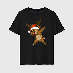 Футболка оверсайз женская Dabbing deer, цвет: черный